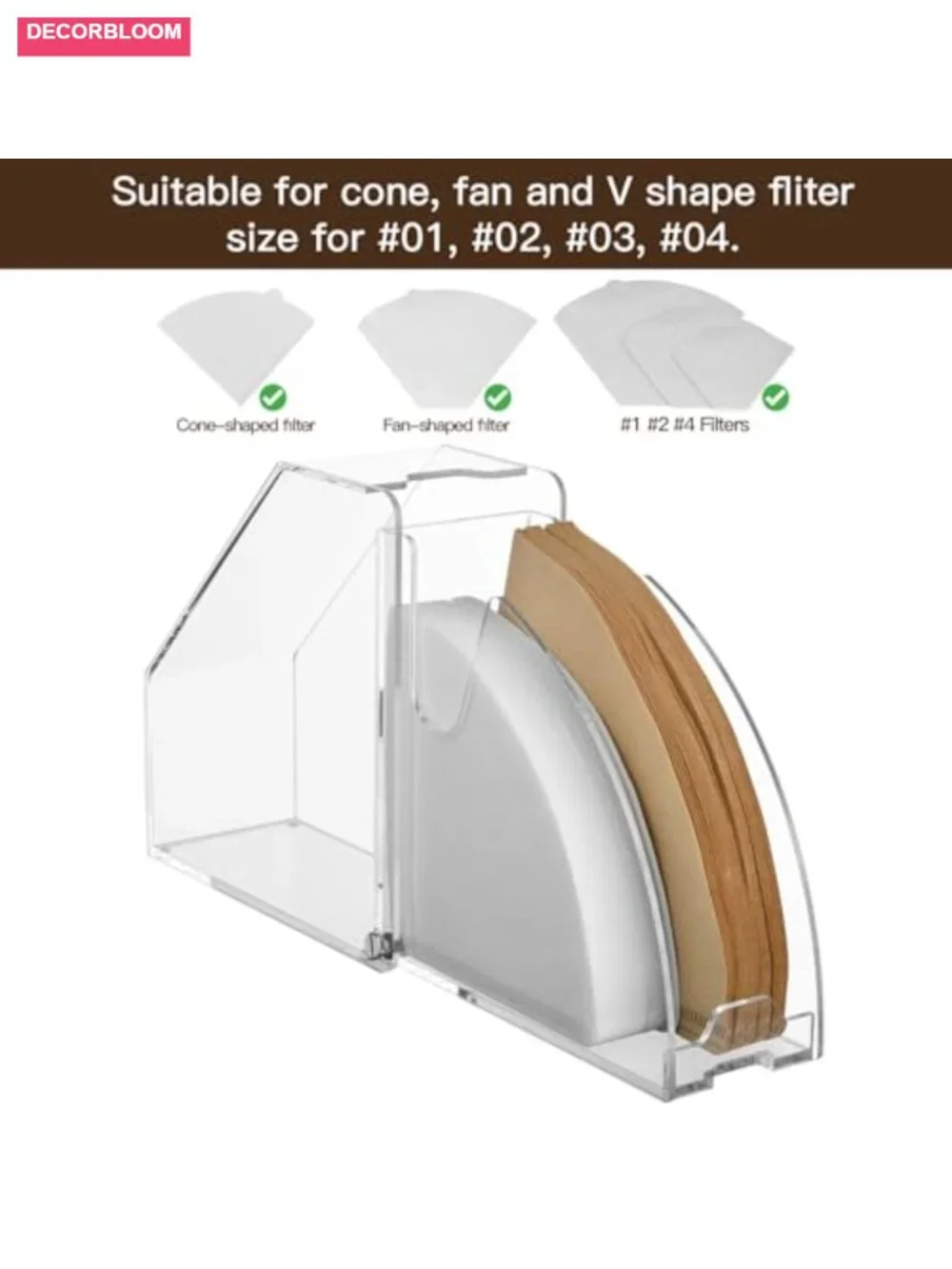 Acrylic Coffee Filter Holder with Lid, Paper Dispenser Storage Box for #1-#4